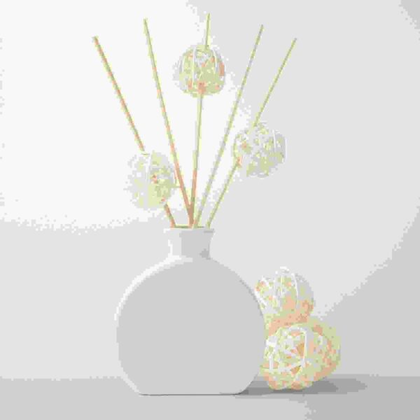 white vase with bamboo ball